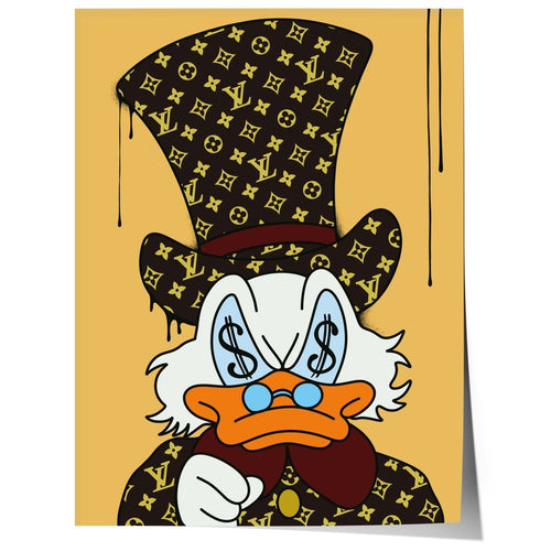 Luxury Duck Cartoon Poster · Money Eyes Design · Pop Art Illustration · Street Art Style · Moderne Wandkunst · Print ohne Rahmen